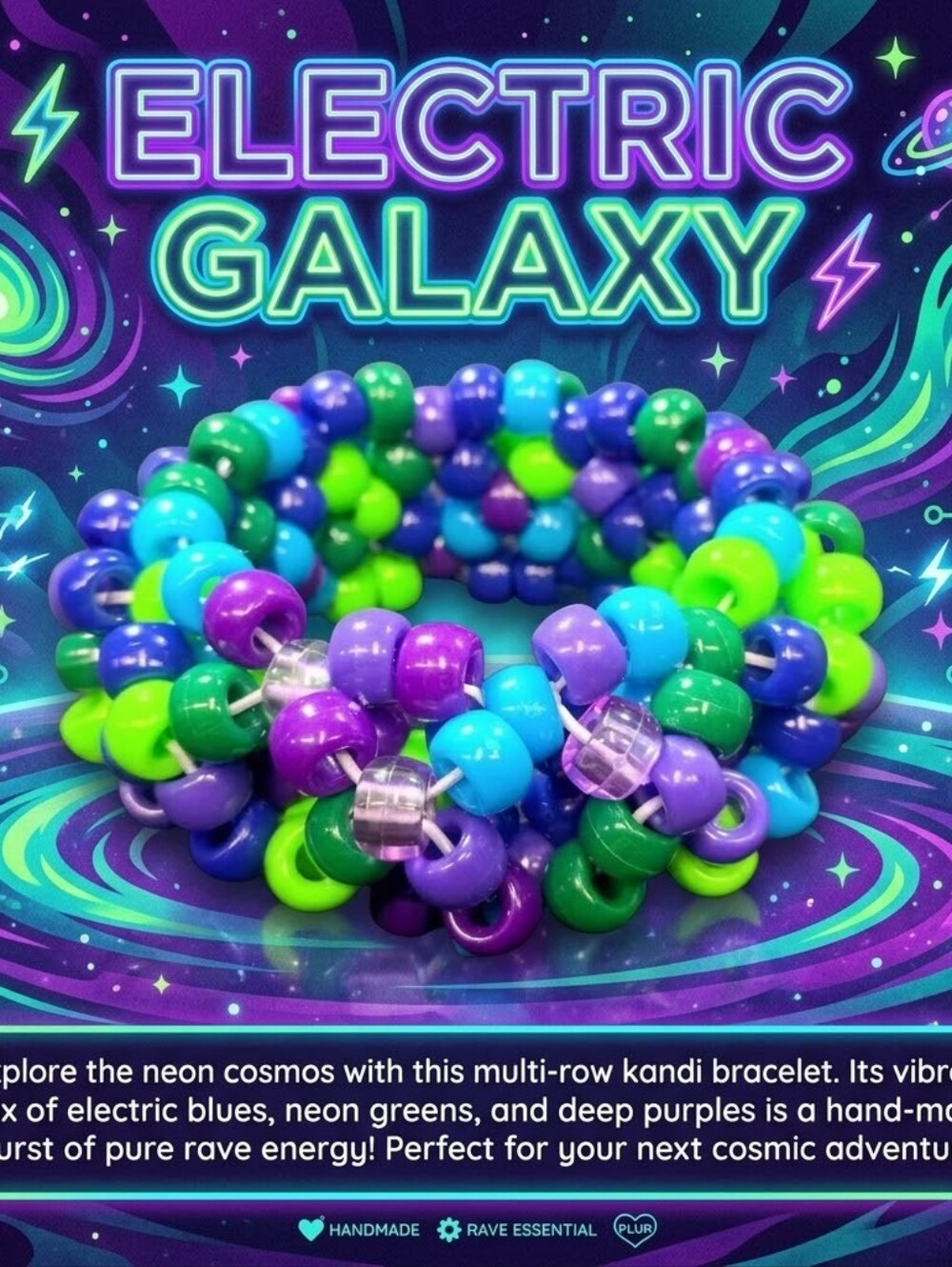 Electric Galaxy Kandi Cuff - Kandi Bracelet - EDM Rave Festival Jewelry